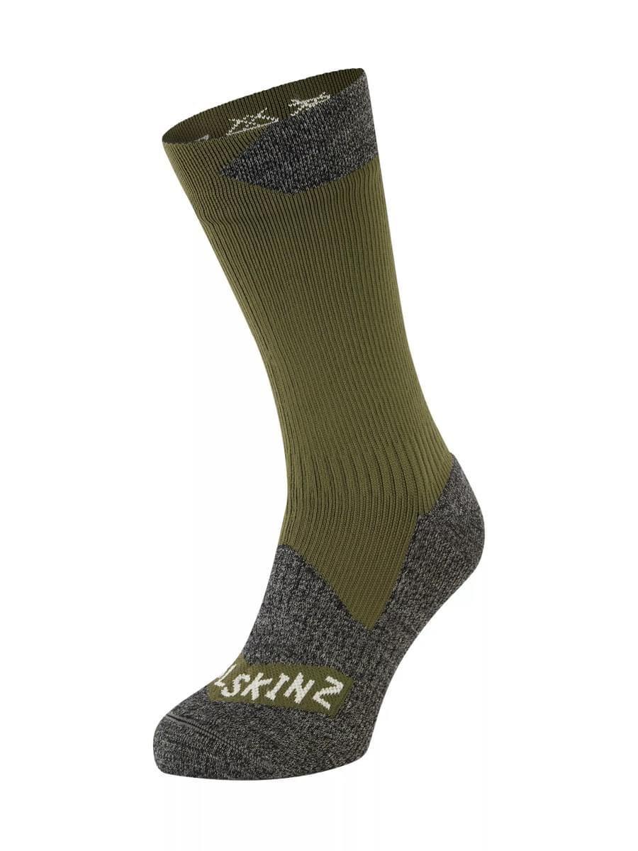  Sealskinz Raynham Waterproof All Weather Mid Length Sock Olive &amp; Grey