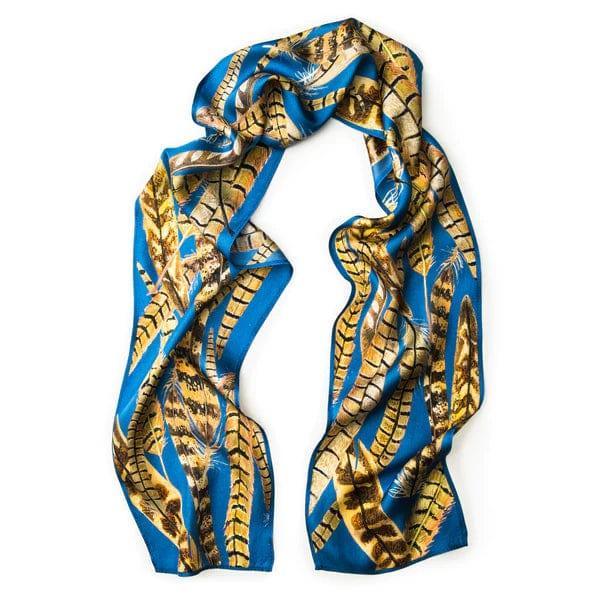 BHOID Scarves BHOID Feathers Skinny Cornflower Blue Silk Scarf - 160x18cm