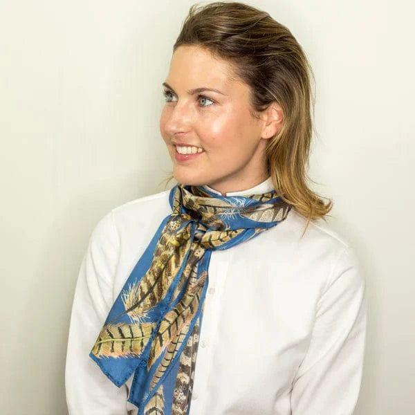 BHOID Scarves BHOID Feathers Skinny Cornflower Blue Silk Scarf - 160x18cm