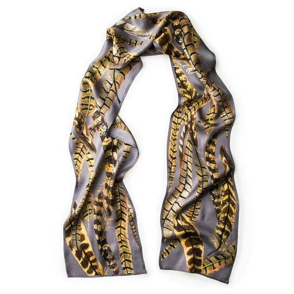 BHOID Scarves BHOID Feathers Skinny Silver Birch Grey Silk Scarf - 160x18cm