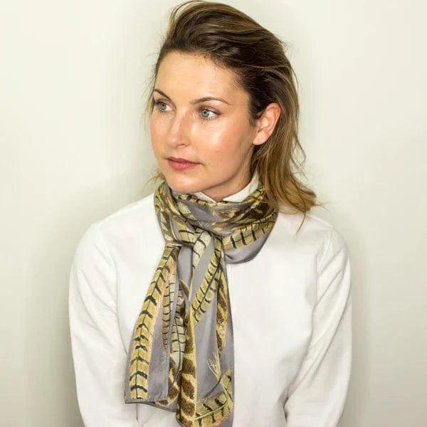 BHOID Scarves BHOID Feathers Skinny Silver Birch Grey Silk Scarf - 160x18cm
