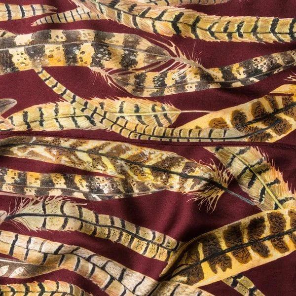 BHOID Scarves BHOID Feathers Skinny Silver Iris Burgundy Silk Scarf - 160x18cm