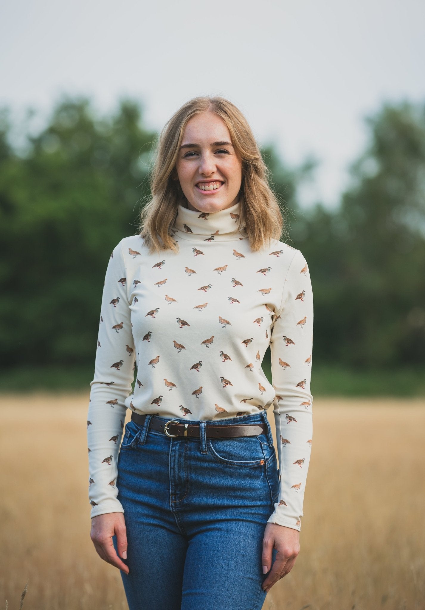 Ginger & Jardine Shirts Ginger & Jardine Cosy Roll Neck Partridge Art