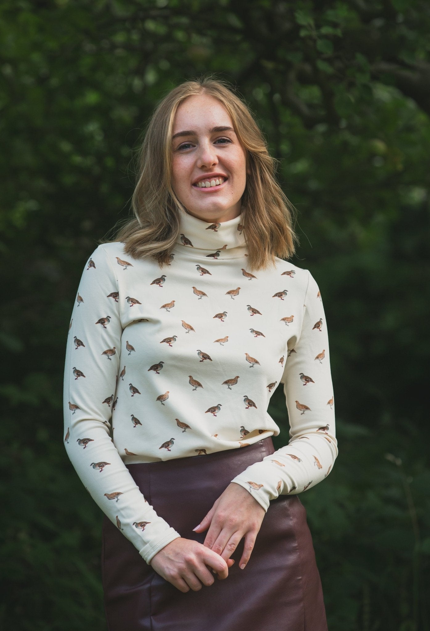 Ginger & Jardine Shirts Ginger & Jardine Cosy Roll Neck Partridge Art