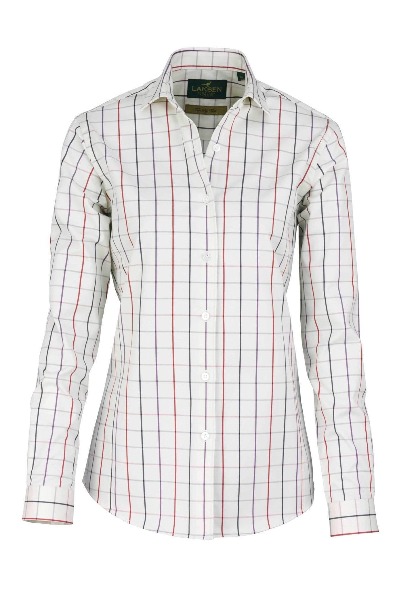 Laksen Shirts Laksen Dolina 2-Ply Cotton Shirt White with Chili/Purple/Navy