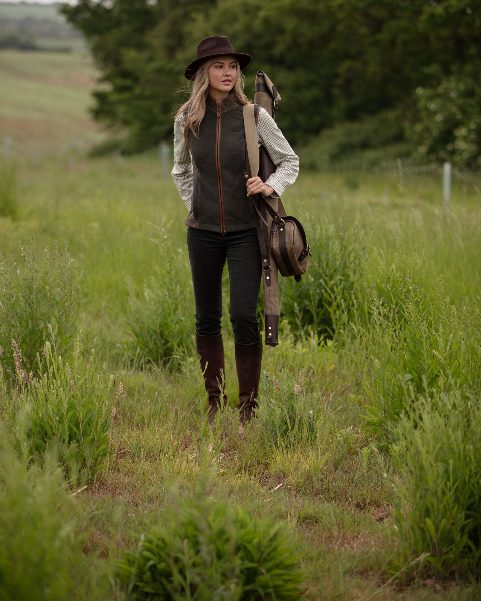 Gunner and Hound Fleeces &amp; Quilted Gilets Gunner and Hound Women&#39;s Tweed Gilet Forest Green