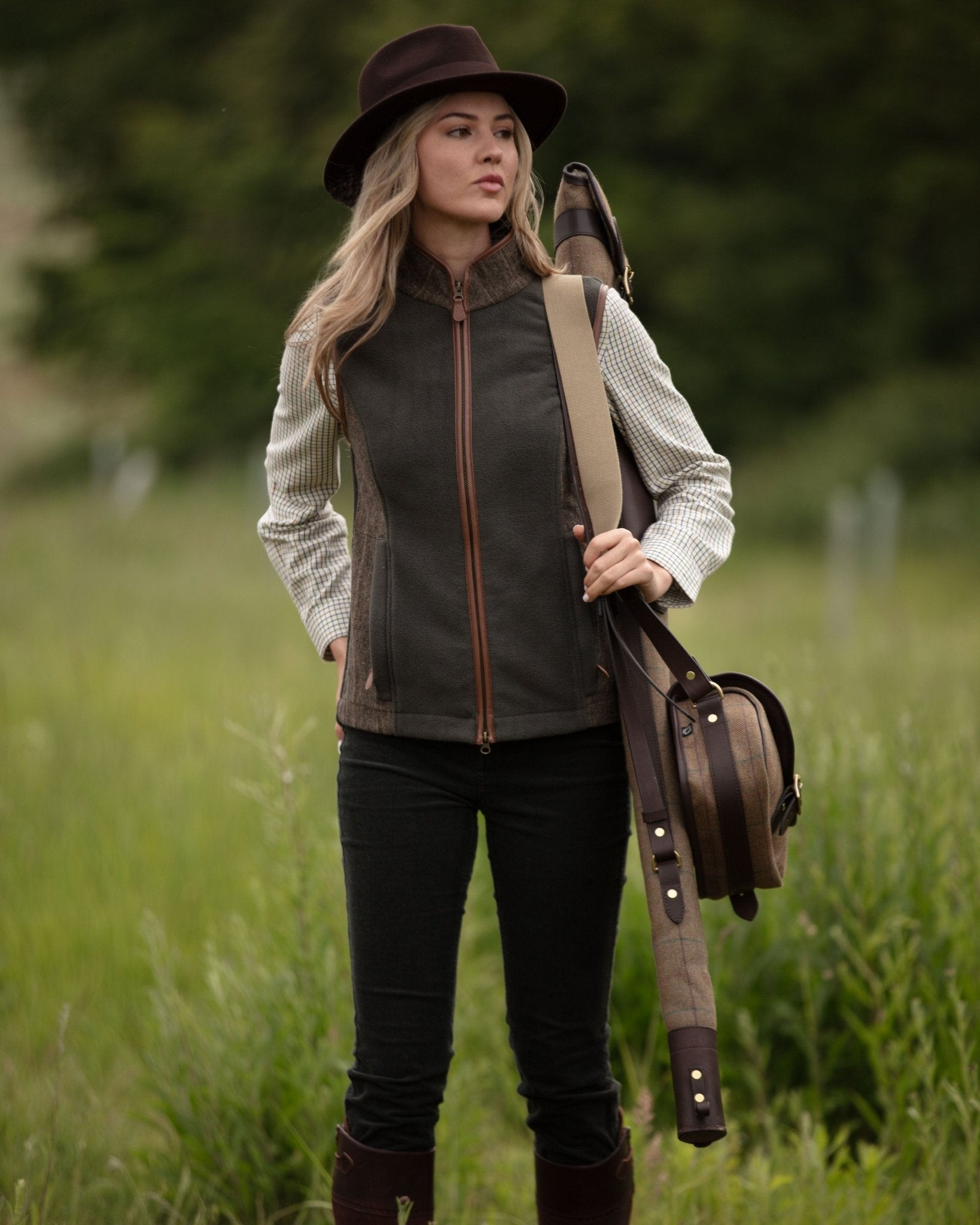 Gunner and Hound Fleeces &amp; Quilted Gilets Gunner and Hound Women&#39;s Tweed Gilet Forest Green