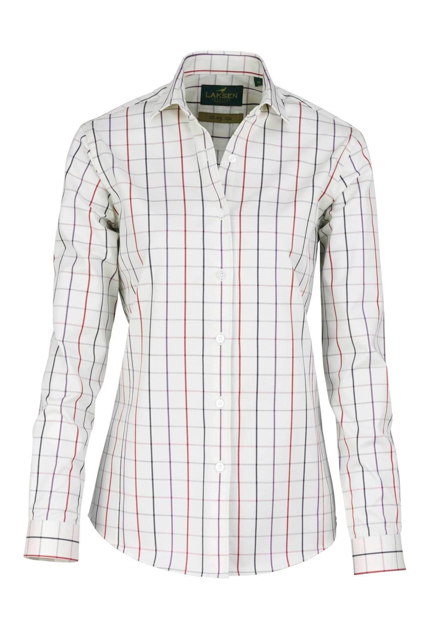 Laksen Shirts Laksen  Dolina 2-Ply Cotton Shirt White with Chili/Purple/Navy