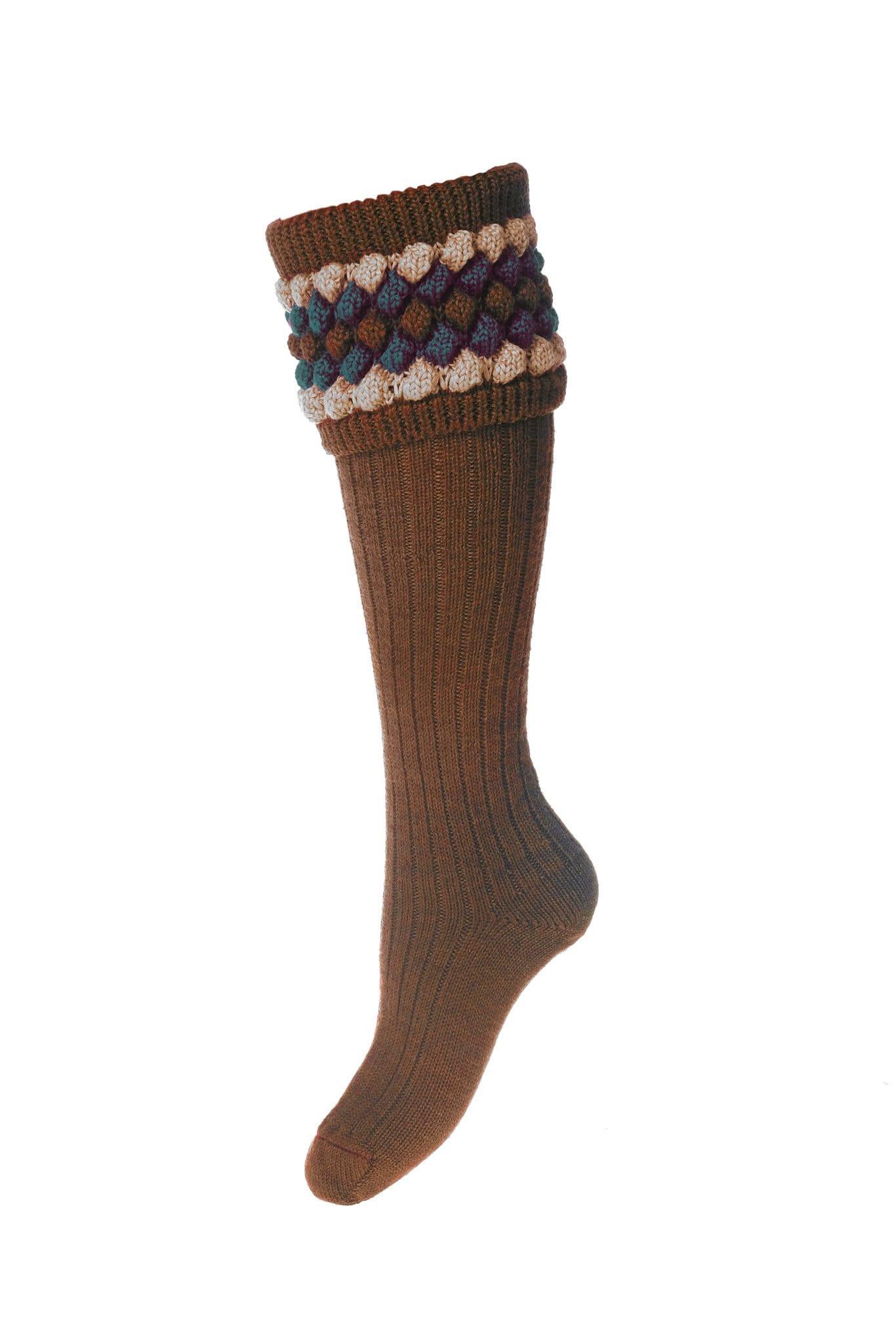 House of Cheviot Socks House of Cheviot Lady Angus Ladies Shooting Socks in Mid Brown/Teal